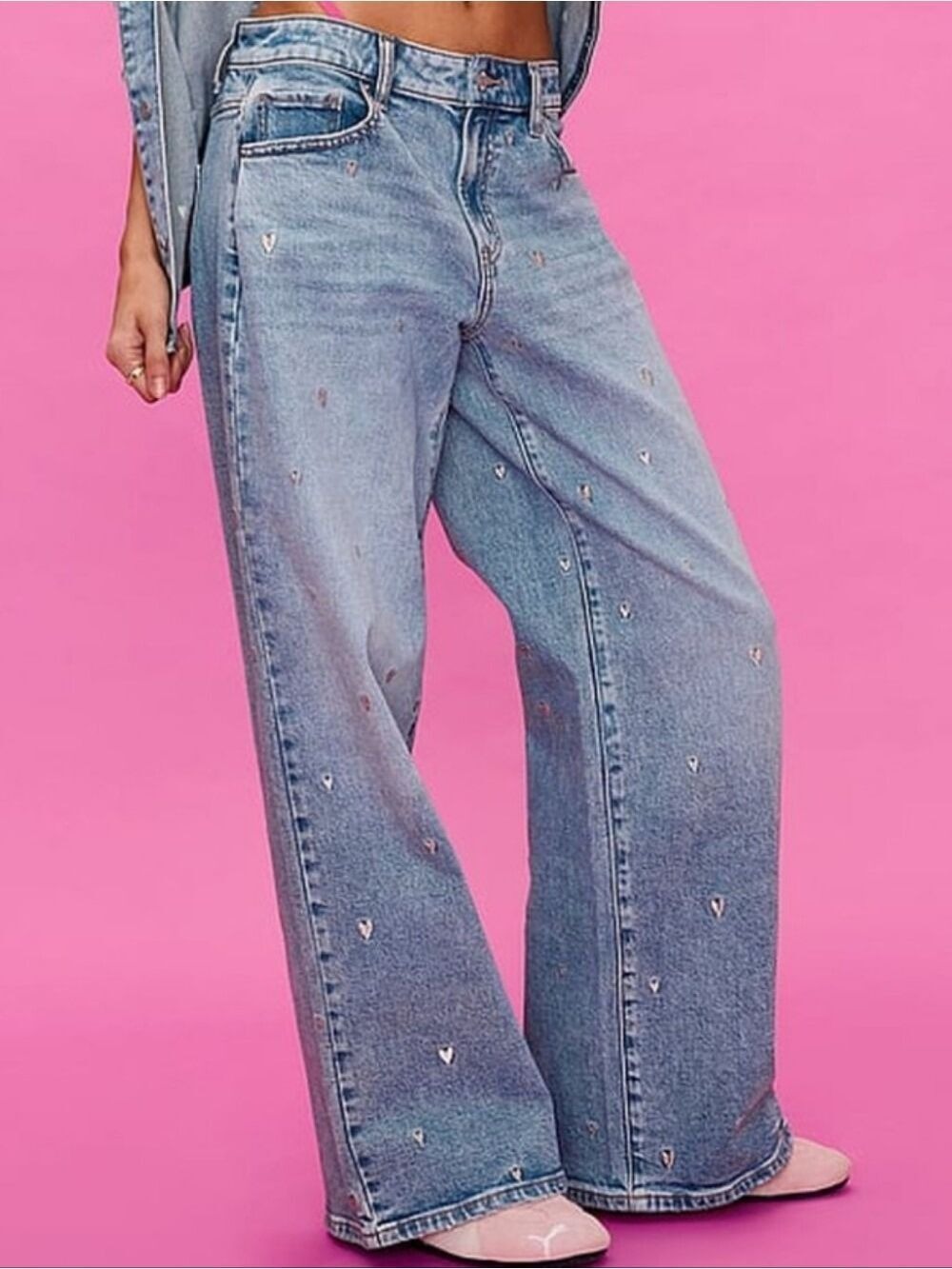 Victoria's Secret Pink Denim by PINK Mid-Rise Baggy Wide-Leg Jeans Sz 0 NWT